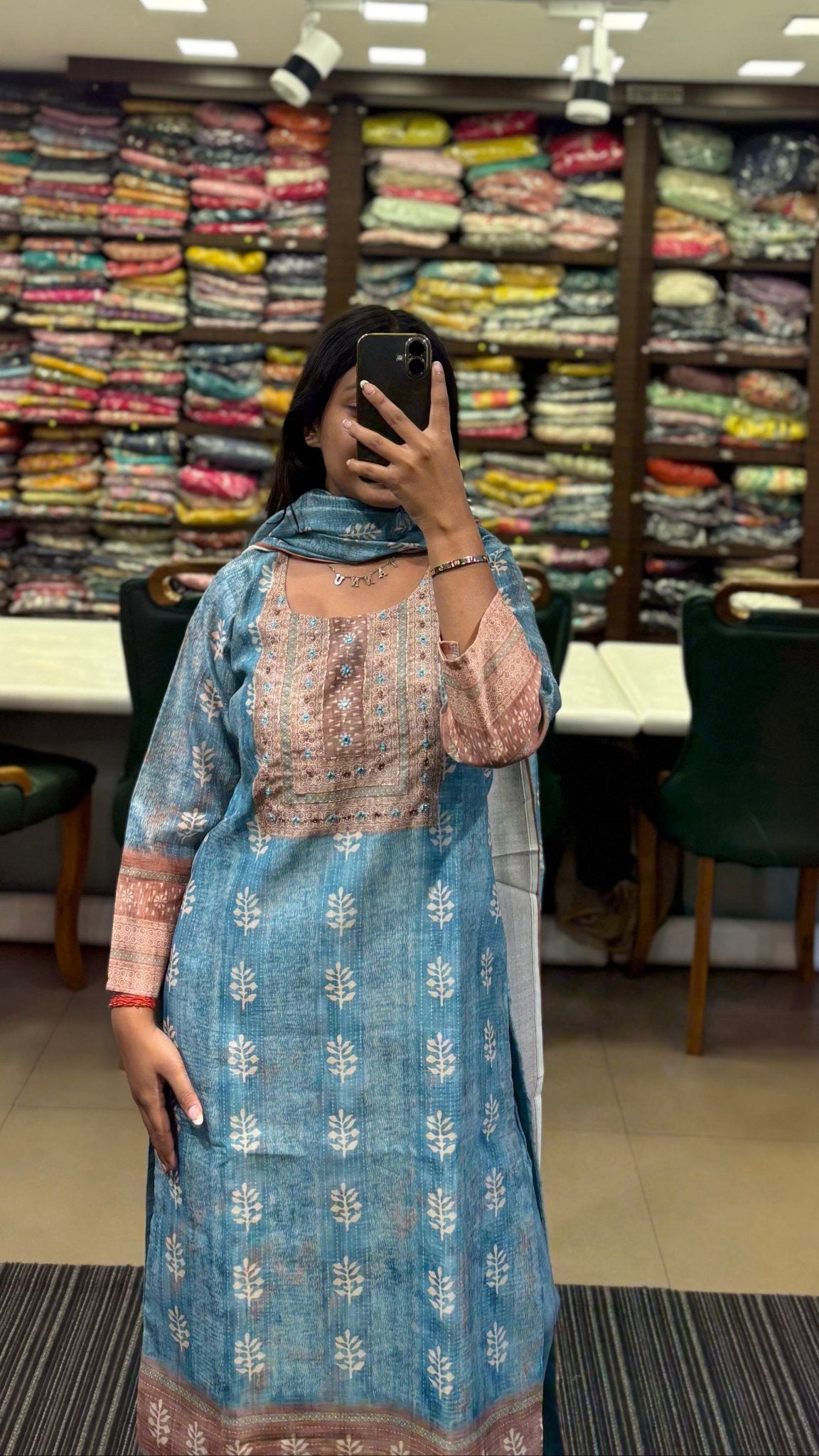 Chic Sky Blue Pure Chanderi Printed Suit Set - Anusheet Fashion