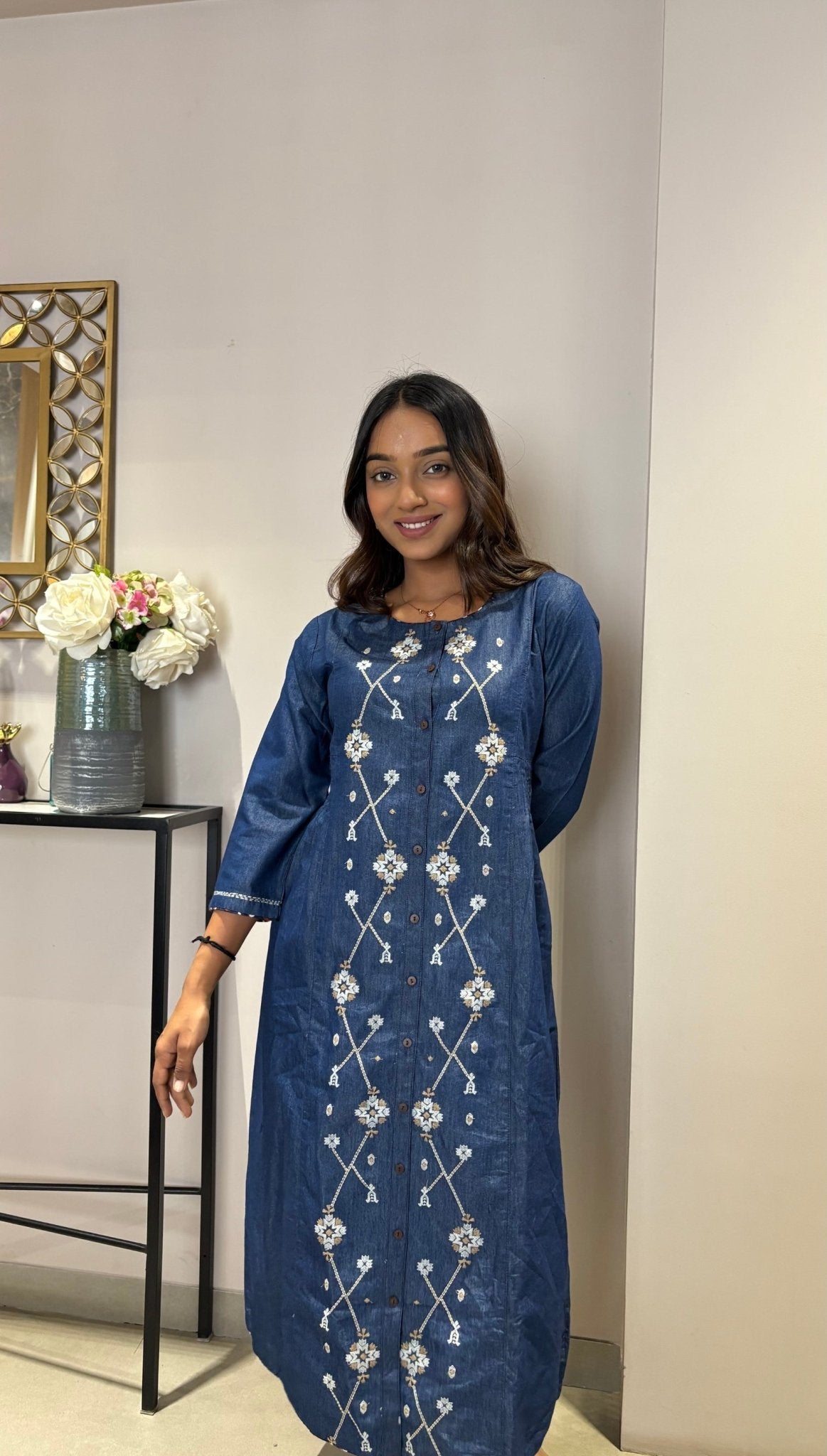 Comfy Yet Stylish Denim Midi Dress - Anusheet Fashion
