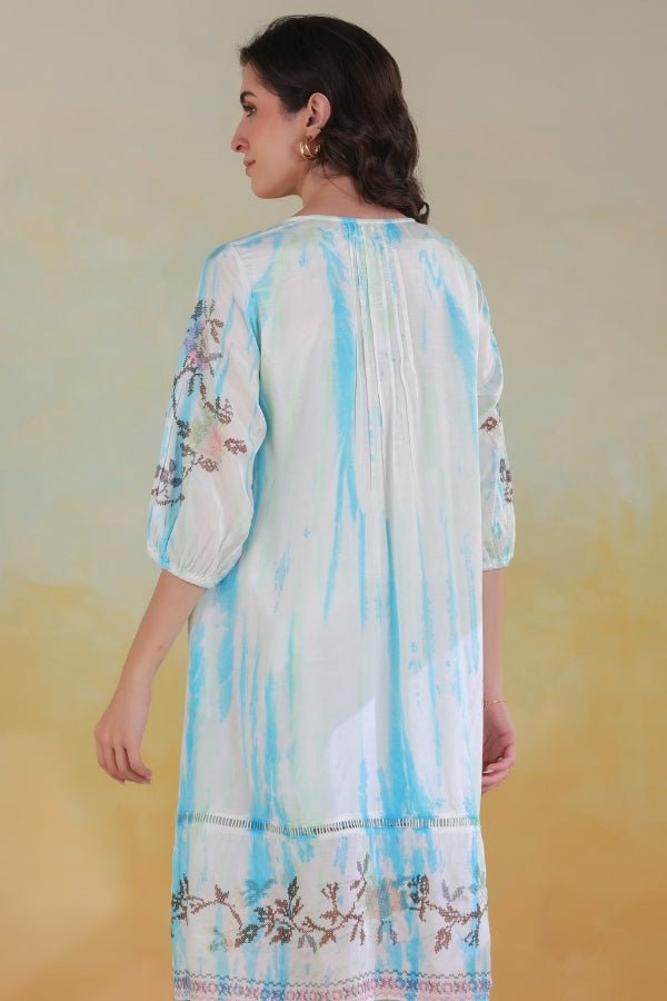Elegant Blue Pure Muslin Embroidered Dress – M to XXL - Anusheet Fashion