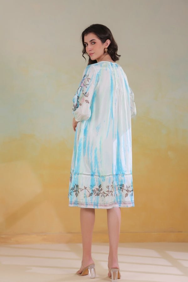 Elegant Blue Pure Muslin Embroidered Dress – M to XXL - Anusheet Fashion