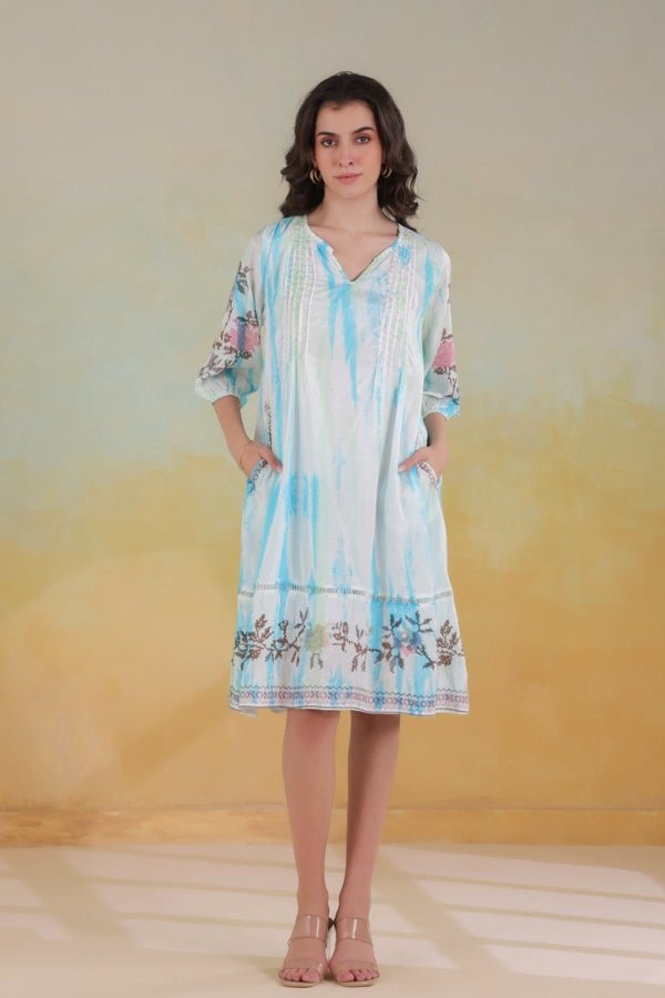 Elegant Blue Pure Muslin Embroidered Dress – M to XXL - Anusheet Fashion