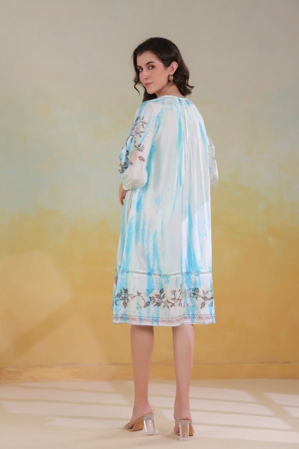 Elegant Blue Pure Muslin Embroidered Dress – M to XXL - Anusheet Fashion