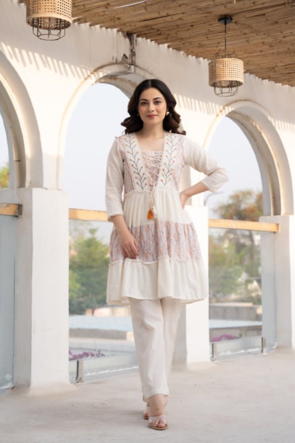 ๐ธ Elegant Embroidered Angrakha Style Frock with Trousers - Anusheet Fashion