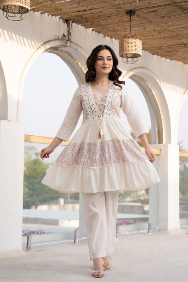 ๐ธ Elegant Embroidered Angrakha Style Frock with Trousers - Anusheet Fashion