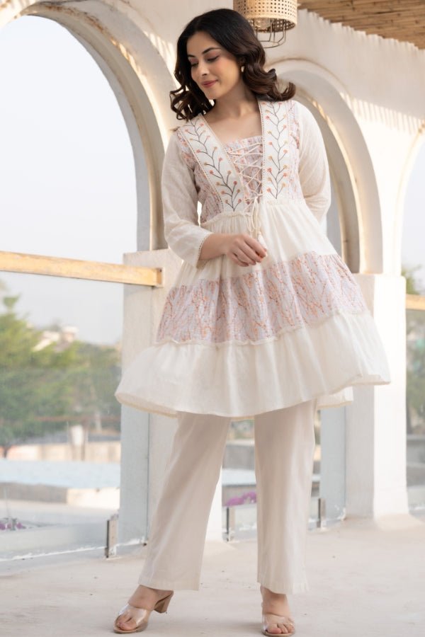 ๐ธ Elegant Embroidered Angrakha Style Frock with Trousers - Anusheet Fashion
