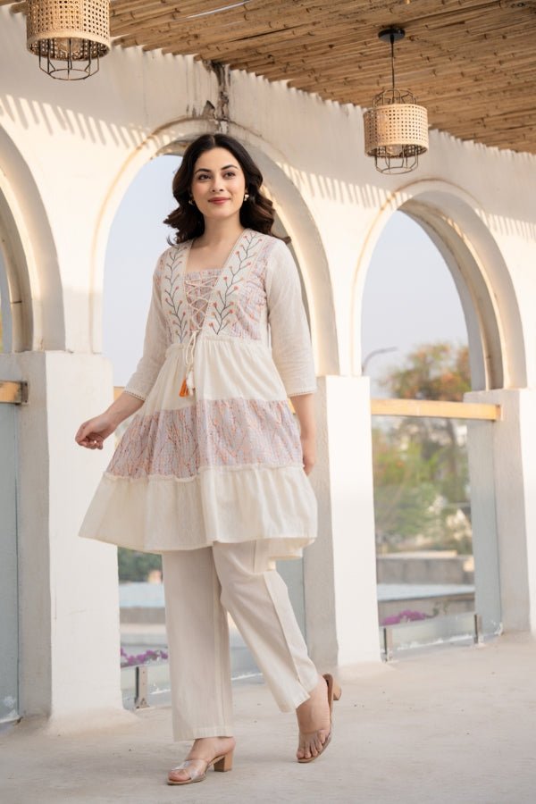 ๐ธ Elegant Embroidered Angrakha Style Frock with Trousers - Anusheet Fashion
