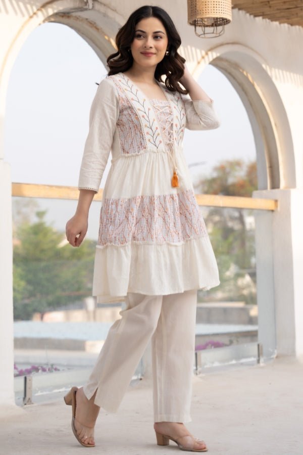 ๐ธ Elegant Embroidered Angrakha Style Frock with Trousers - Anusheet Fashion