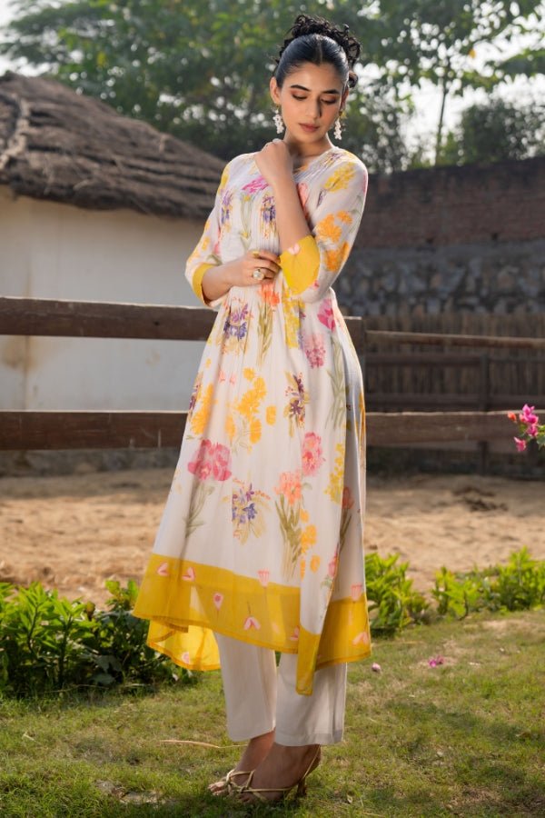 πΌ Elegant Floral Printed Kurta Set - Anusheet Fashion