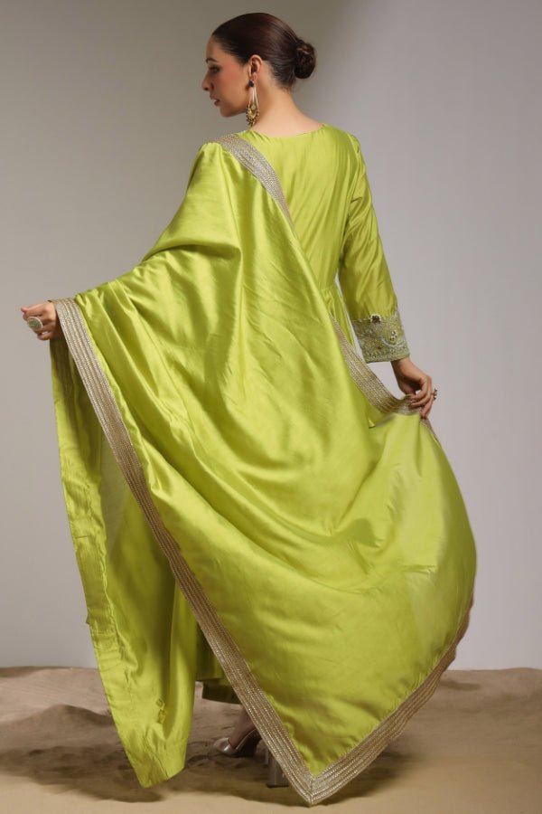 Elegant Green Anarkali with Hand - Embroidered Details - Anusheet Fashion