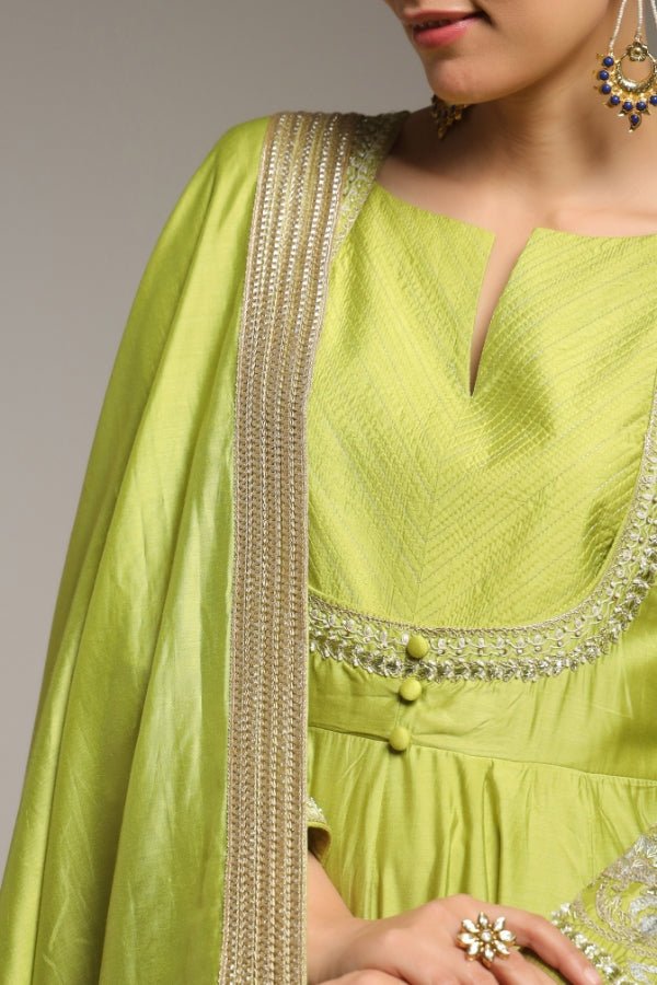 Elegant Green Anarkali with Hand - Embroidered Details - Anusheet Fashion