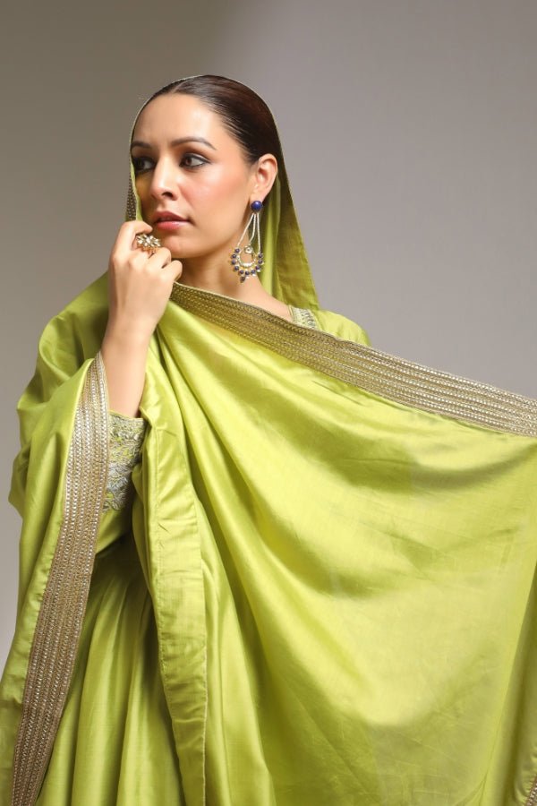 Elegant Green Anarkali with Hand - Embroidered Details - Anusheet Fashion