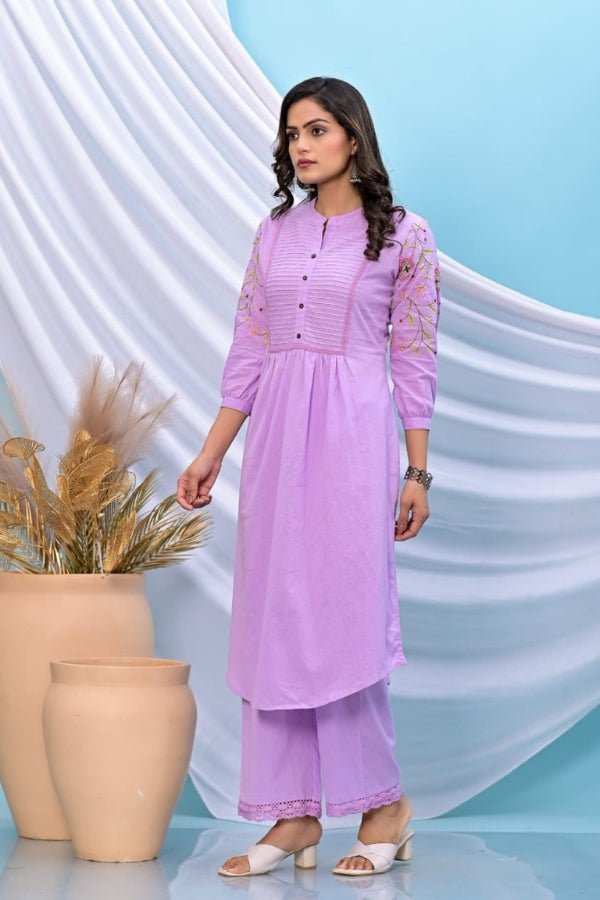 πΈ Elegant Lilac Embroidered Kurta Set Chic & Comfortable Ethnic Wear - Anusheet Fashion
