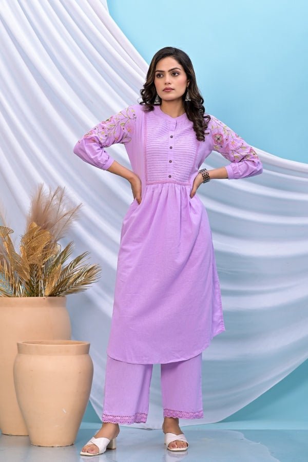 πΈ Elegant Lilac Embroidered Kurta Set Chic & Comfortable Ethnic Wear - Anusheet Fashion