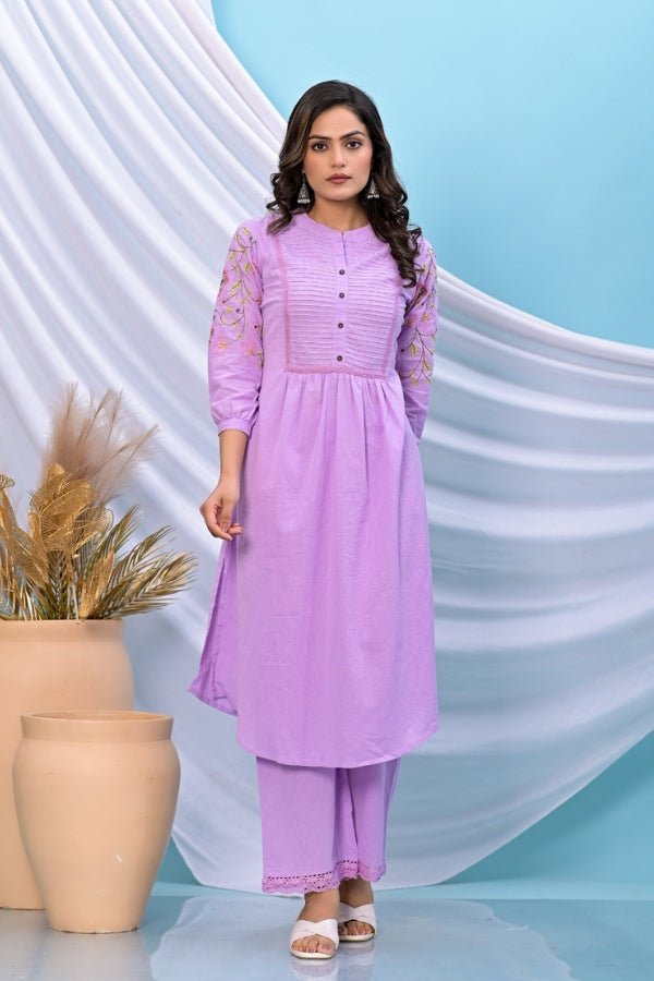 πΈ Elegant Lilac Embroidered Kurta Set Chic & Comfortable Ethnic Wear - Anusheet Fashion