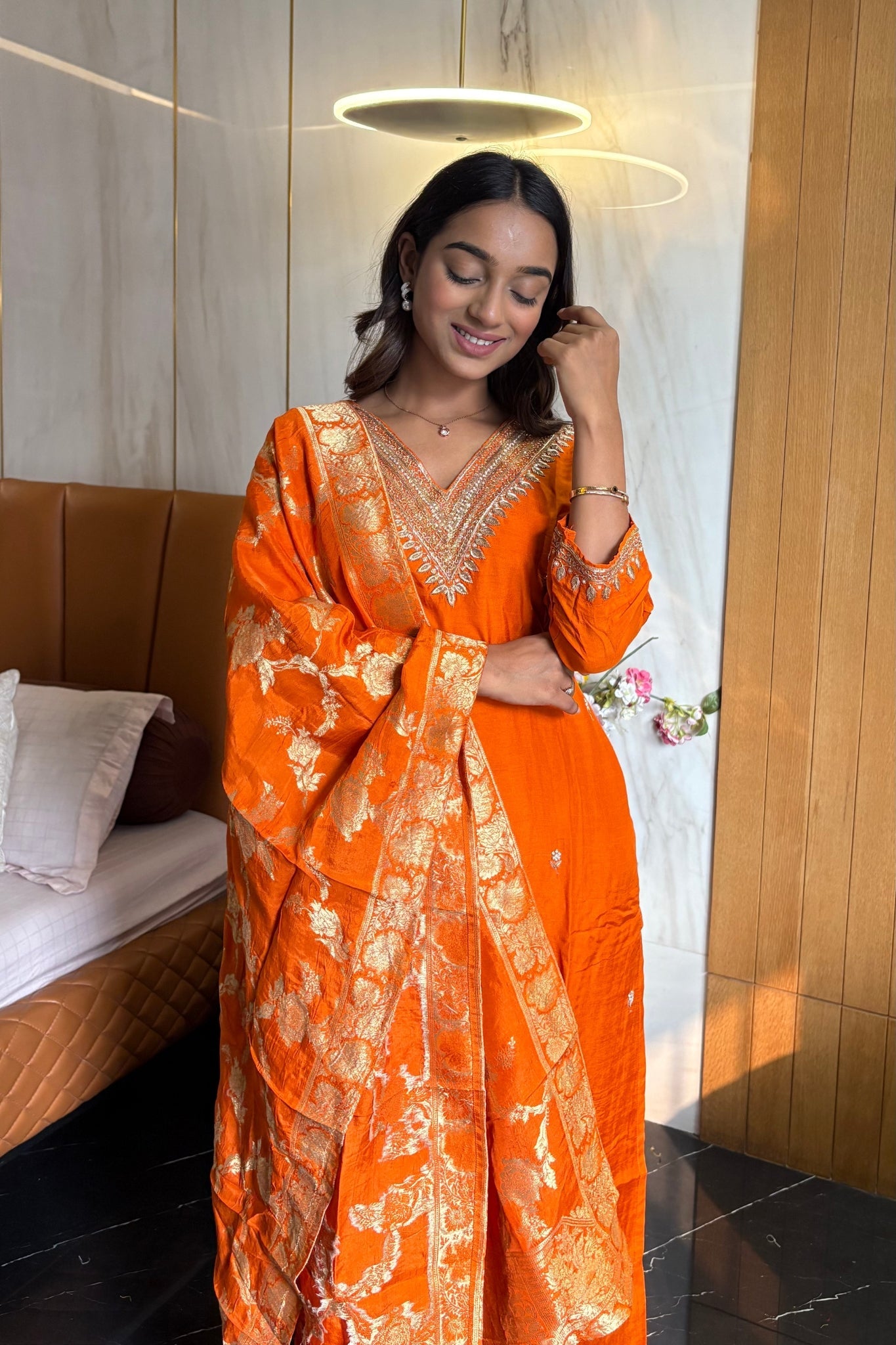 Elegant Orange Dolla Silk Ensemble - Anusheet Fashion