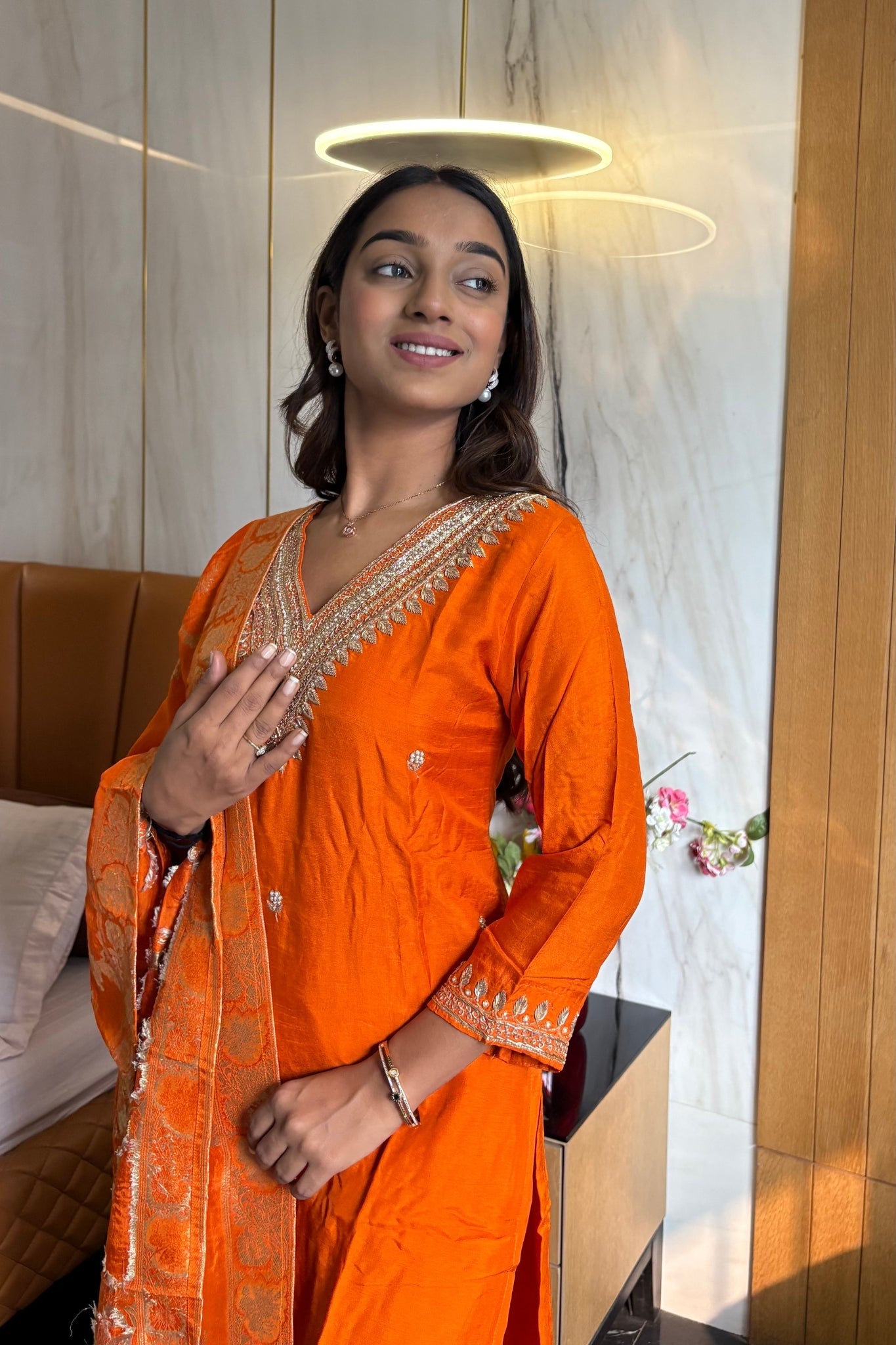 Elegant Orange Dolla Silk Ensemble - Anusheet Fashion