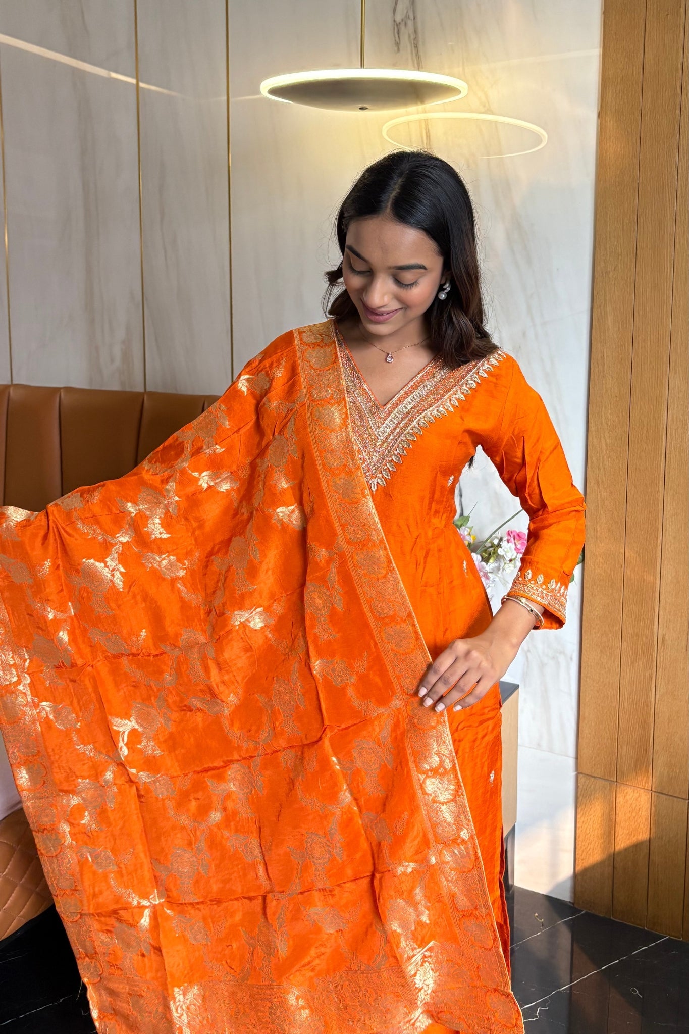 Elegant Orange Dolla Silk Ensemble - Anusheet Fashion