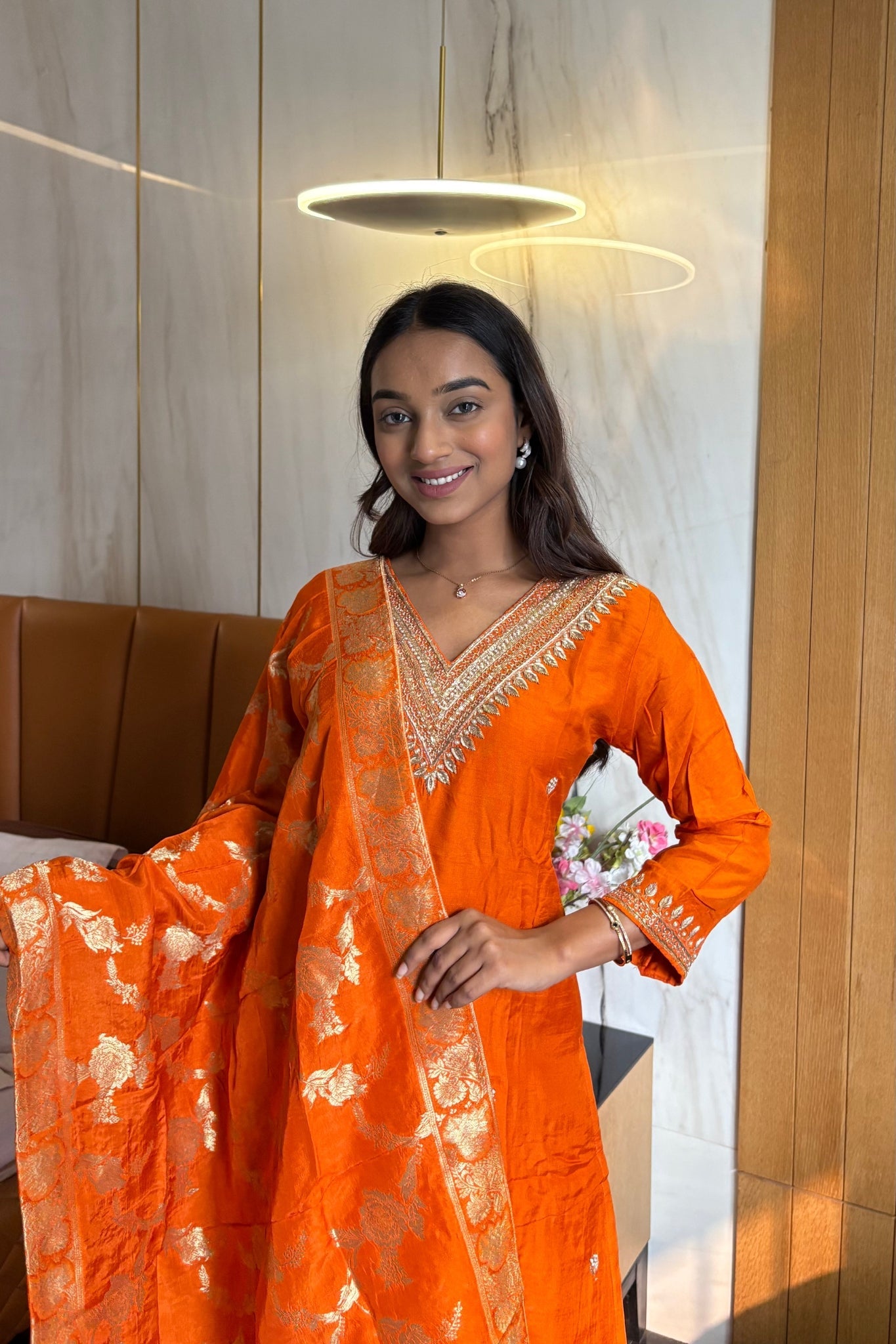 Elegant Orange Dolla Silk Ensemble - Anusheet Fashion