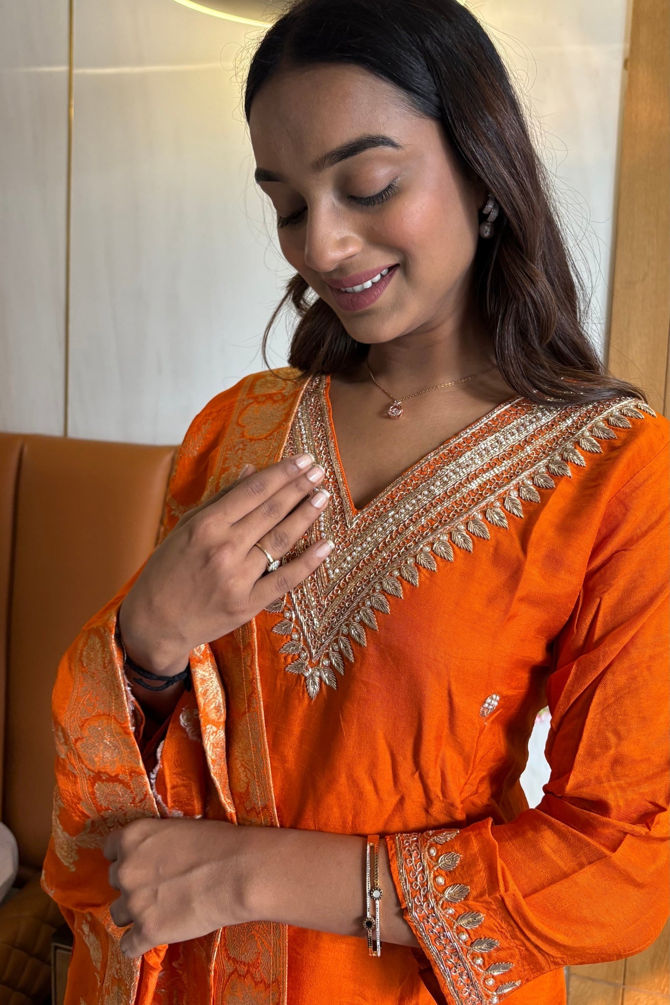 Elegant Orange Dolla Silk Ensemble - Anusheet Fashion