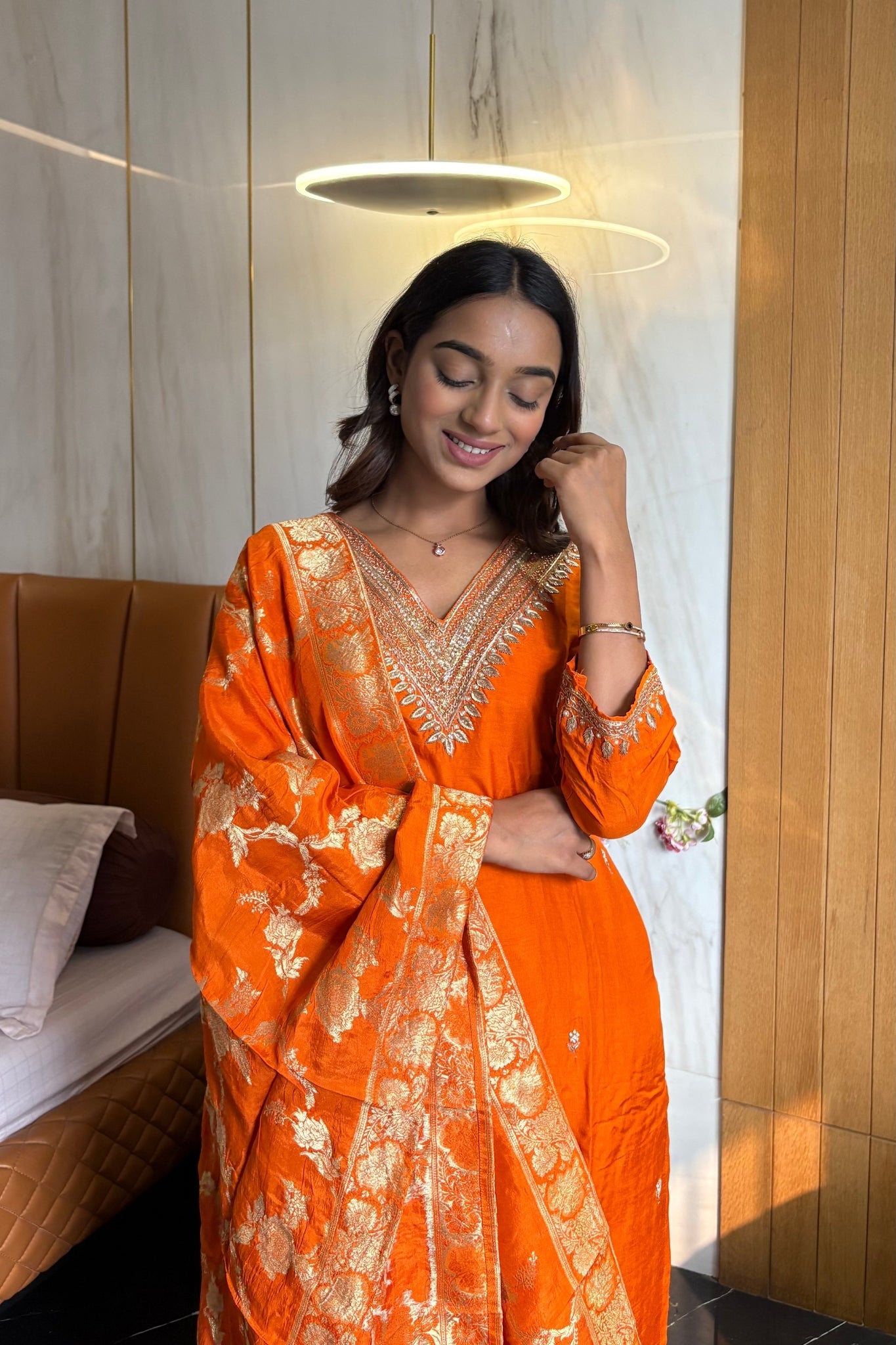 Elegant Orange Dolla Silk Ensemble - Anusheet Fashion