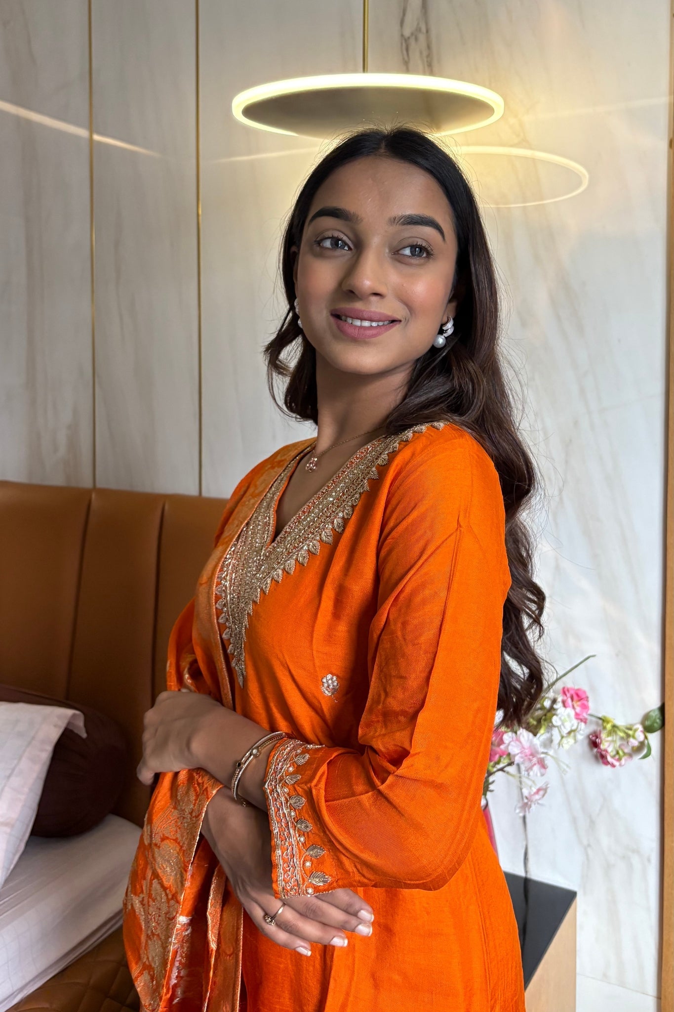 Elegant Orange Dolla Silk Ensemble - Anusheet Fashion