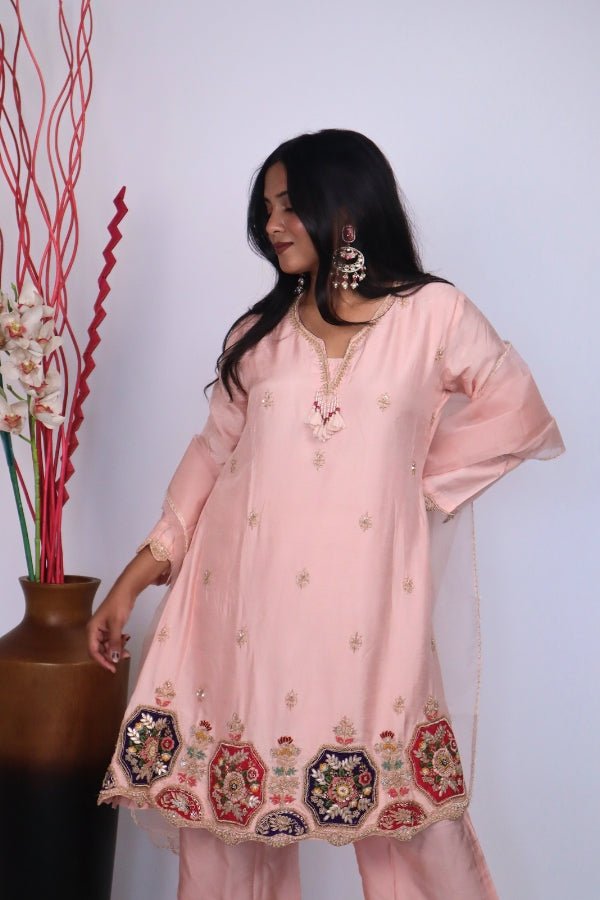 Elegant Peach Indo - Western 3 - Piece Set with Embroidery Perfect for Parties & Special Occasions - Anusheet Fashion