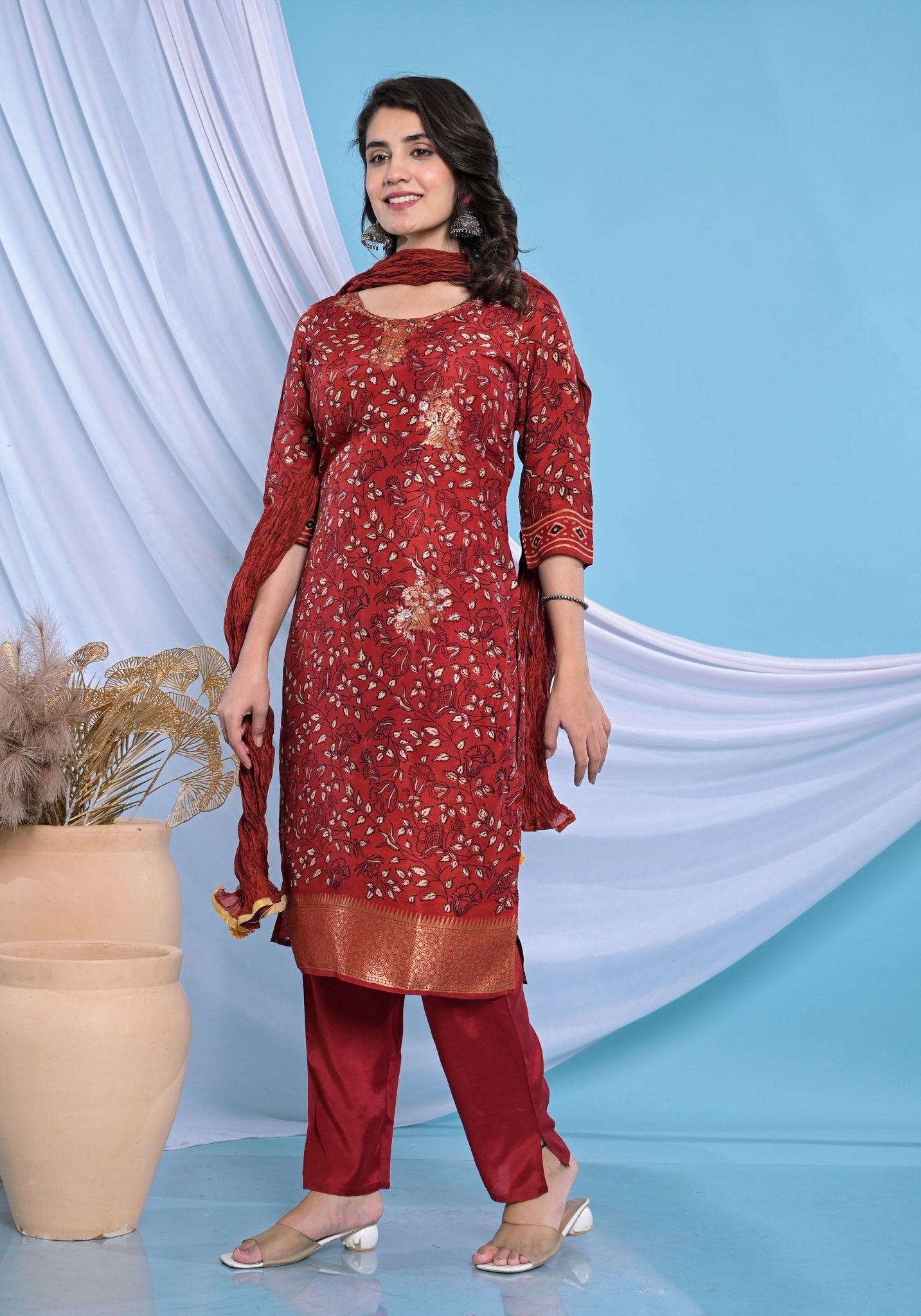 Exclusive Traditional Pure Suit Set With Block Print - Anusheet Fashion