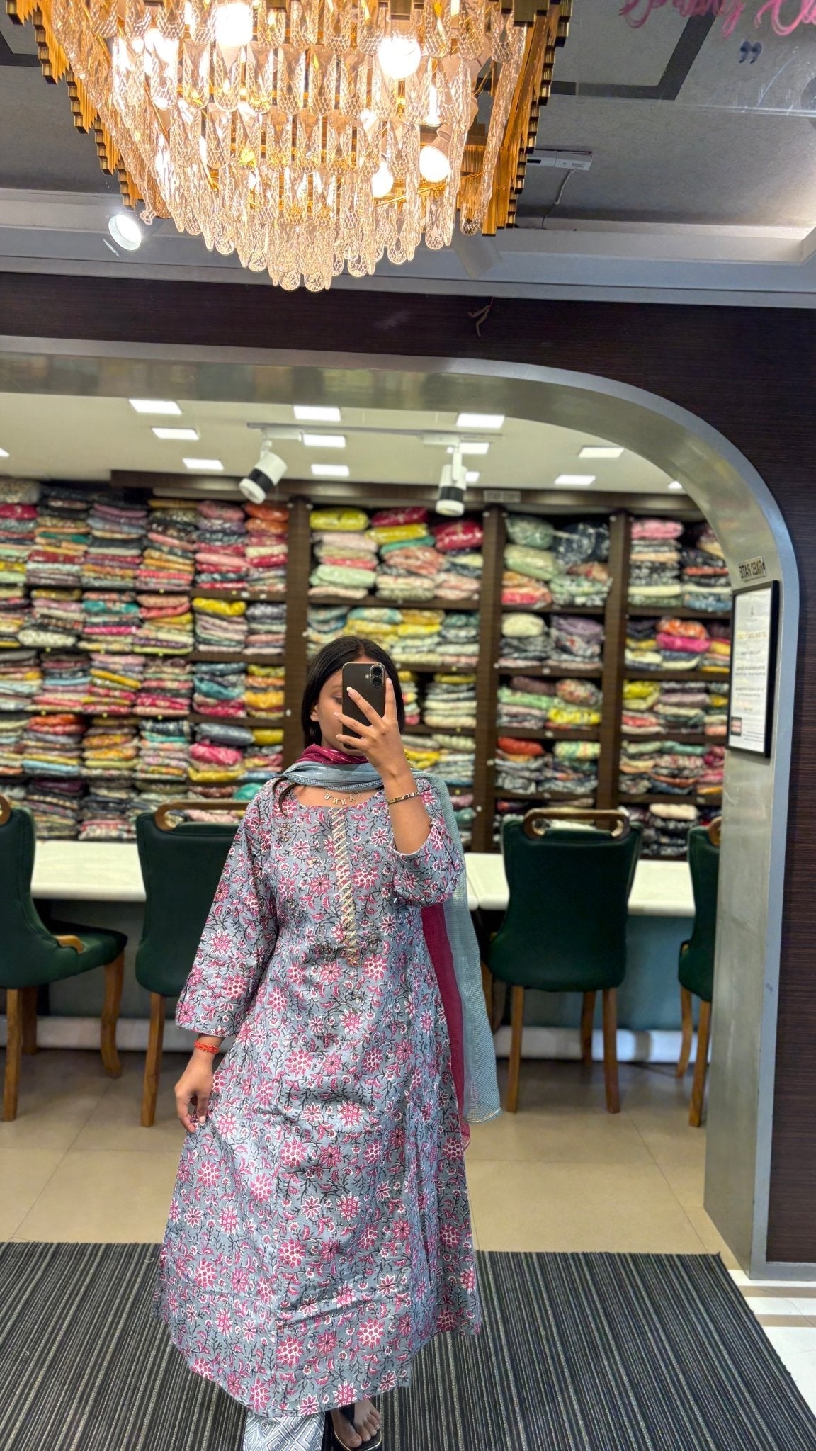 Floral Printed Grey Cotton Suit Set - Anusheet Fashion
