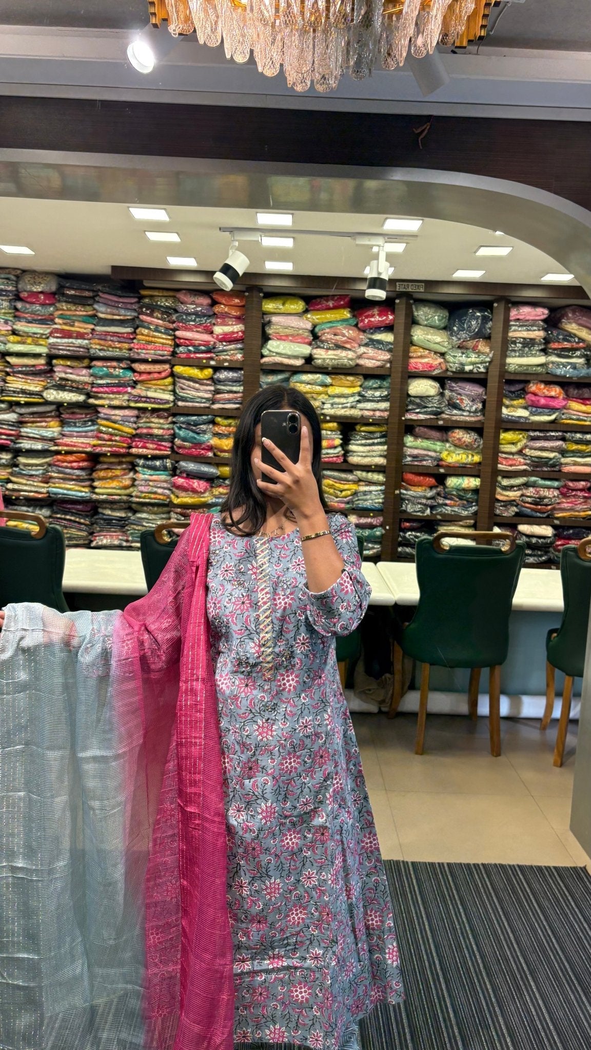 Floral Printed Grey Cotton Suit Set - Anusheet Fashion