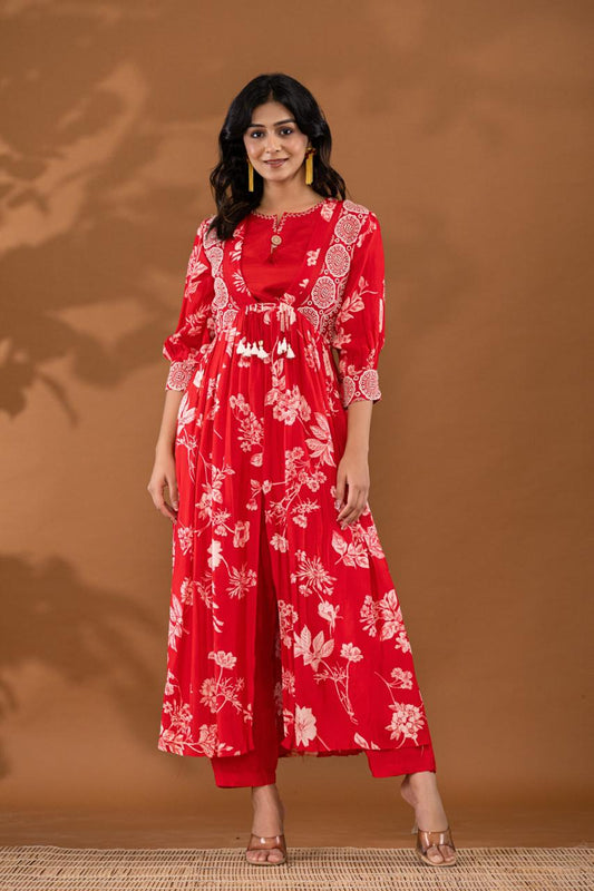 Glorious Red Thread Work Indo - Western Set - Anusheet Fashion