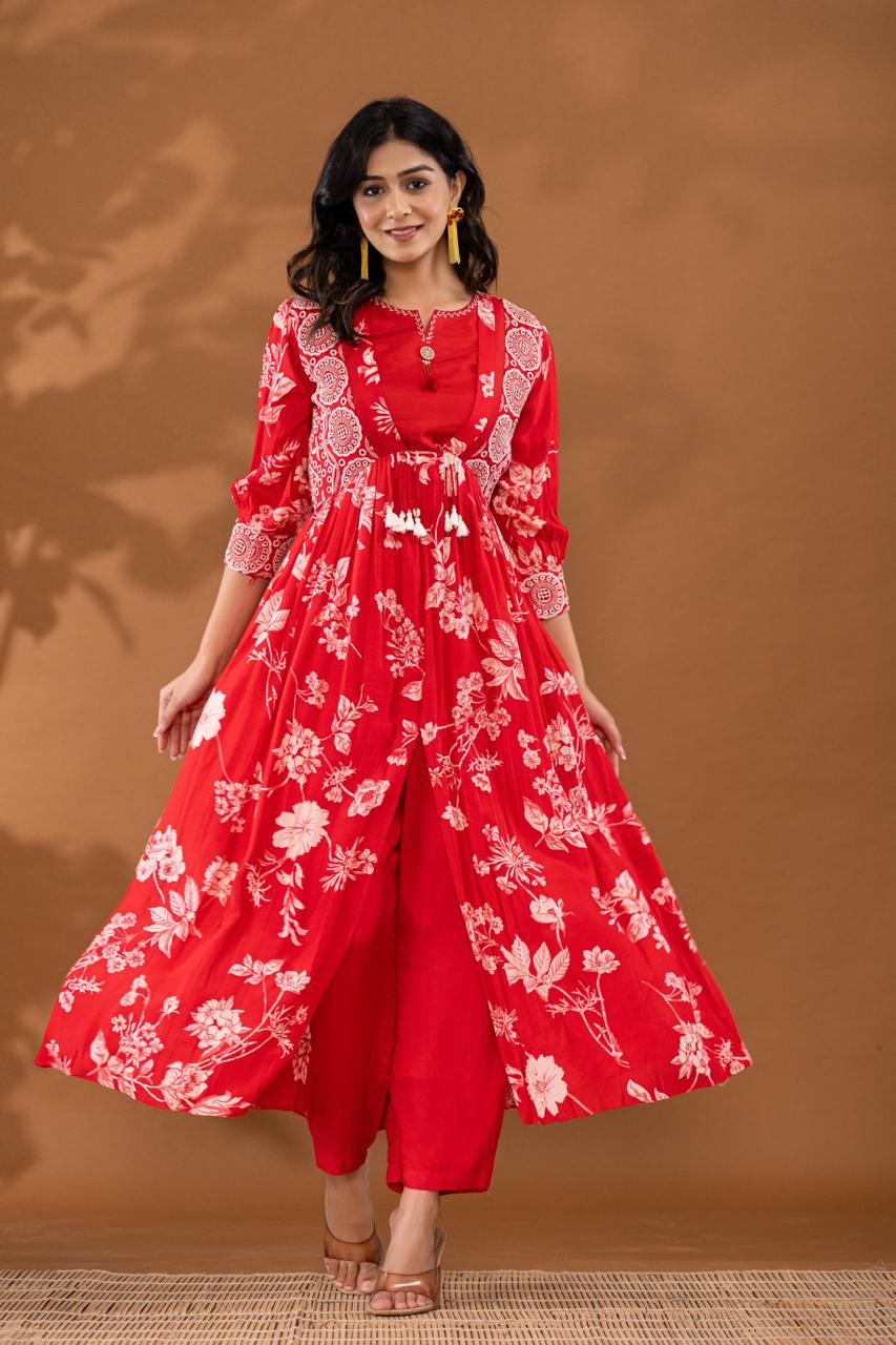 Glorious Red Thread Work Indo - Western Set - Anusheet Fashion