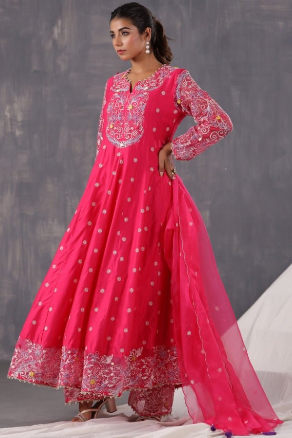 Graceful Pink Anarkali Dress with Embroidery & Handwork - Anusheet Fashion