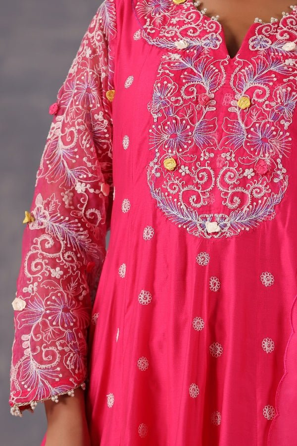 Graceful Pink Anarkali Dress with Embroidery & Handwork - Anusheet Fashion