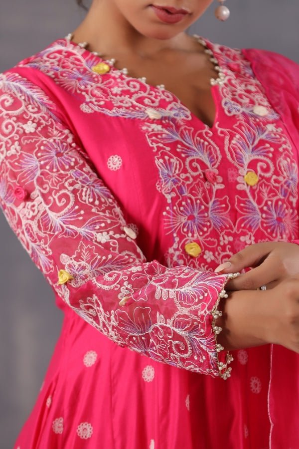 Graceful Pink Anarkali Dress with Embroidery & Handwork - Anusheet Fashion