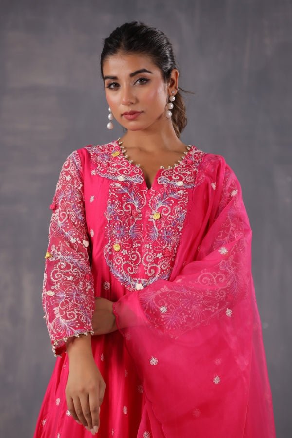 Graceful Pink Anarkali Dress with Embroidery & Handwork - Anusheet Fashion