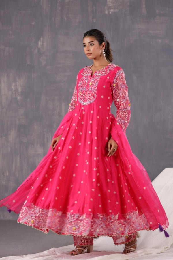 Graceful Pink Anarkali Dress with Embroidery & Handwork - Anusheet Fashion