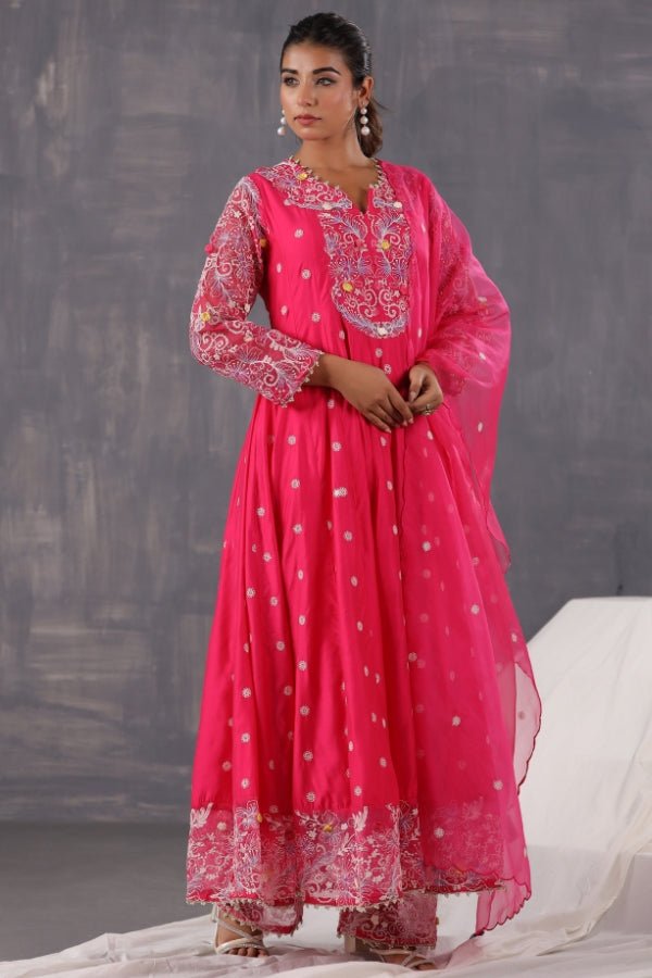 Graceful Pink Anarkali Dress with Embroidery & Handwork - Anusheet Fashion
