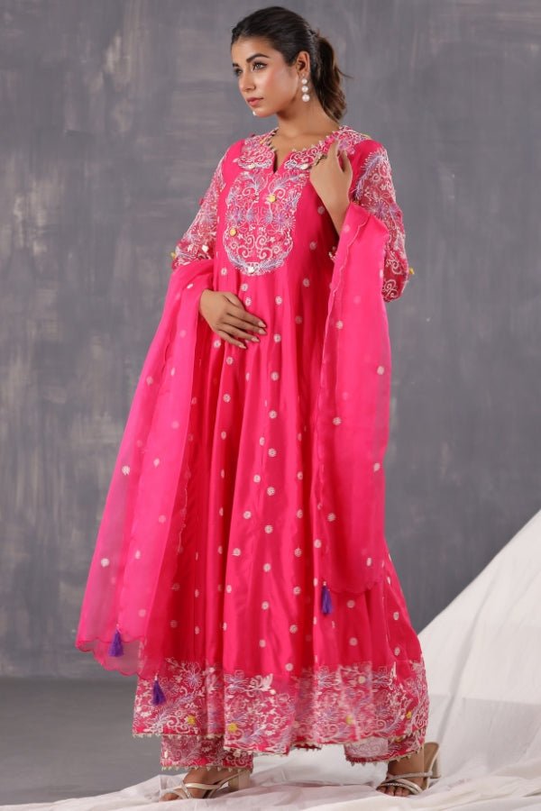 Graceful Pink Anarkali Dress with Embroidery & Handwork - Anusheet Fashion