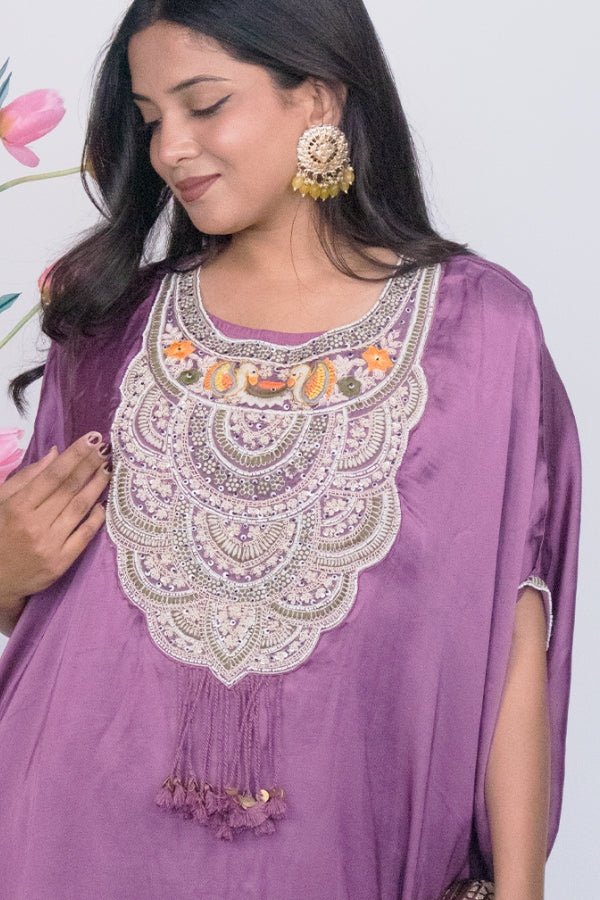 Graceful Purple Indo - Western Embroidered Dress A Statement of Elegance - Anusheet Fashion