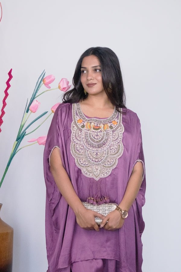 Graceful Purple Indo - Western Embroidered Dress A Statement of Elegance - Anusheet Fashion
