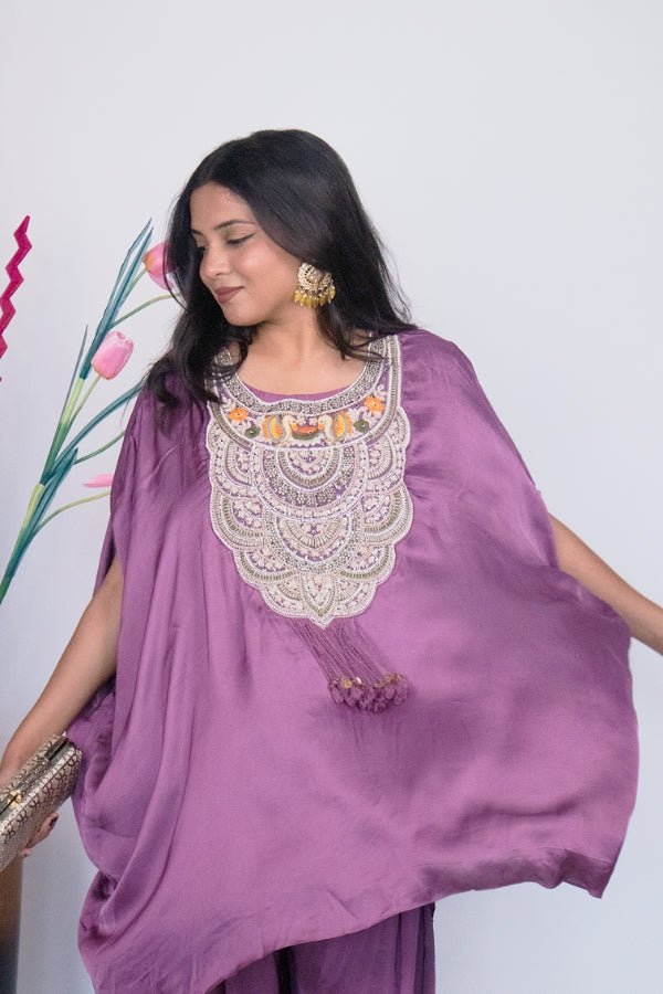Graceful Purple Indo - Western Embroidered Dress A Statement of Elegance - Anusheet Fashion