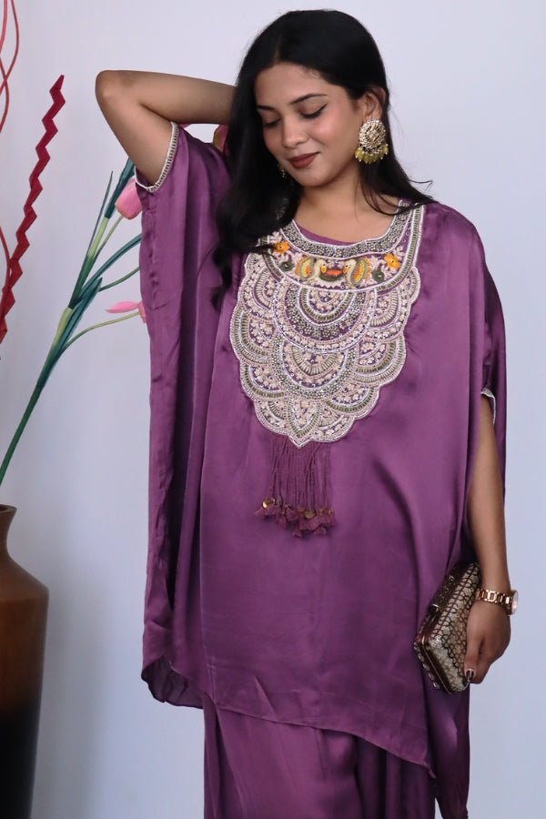 Graceful Purple Indo - Western Embroidered Dress A Statement of Elegance - Anusheet Fashion