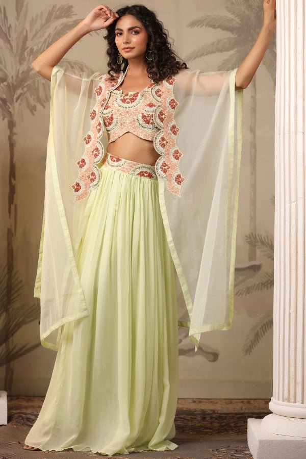 Lemon Yellow Indo - Western Embroidered Dress with Handwork - Anusheet Fashion