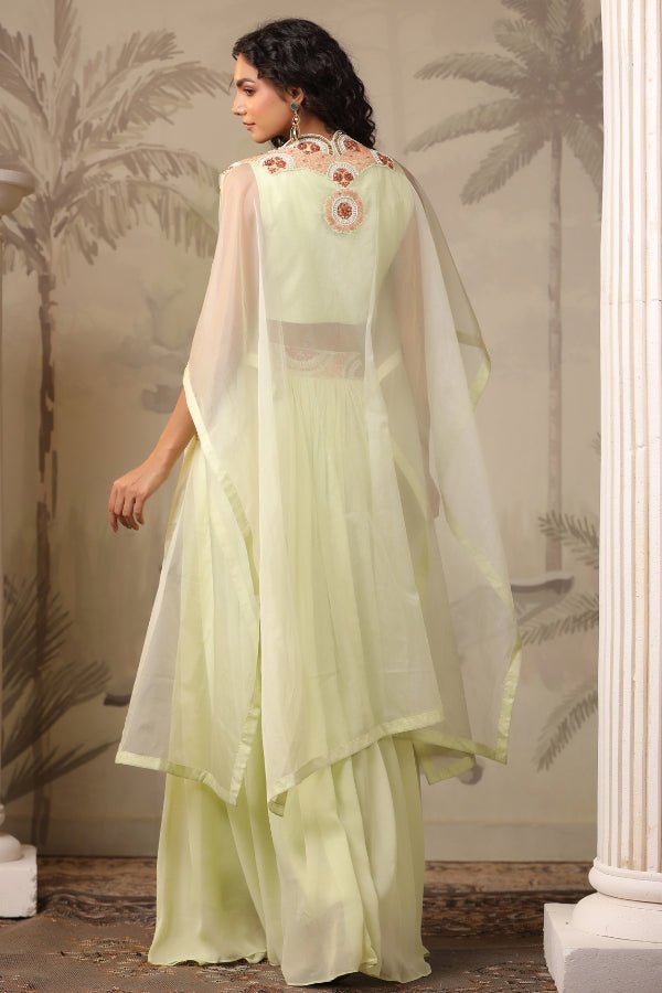 Lemon Yellow Indo - Western Embroidered Dress with Handwork - Anusheet Fashion