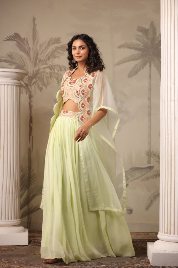 Lemon Yellow Indo - Western Embroidered Dress with Handwork - Anusheet Fashion