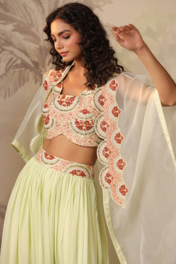 Lemon Yellow Indo - Western Embroidered Dress with Handwork - Anusheet Fashion