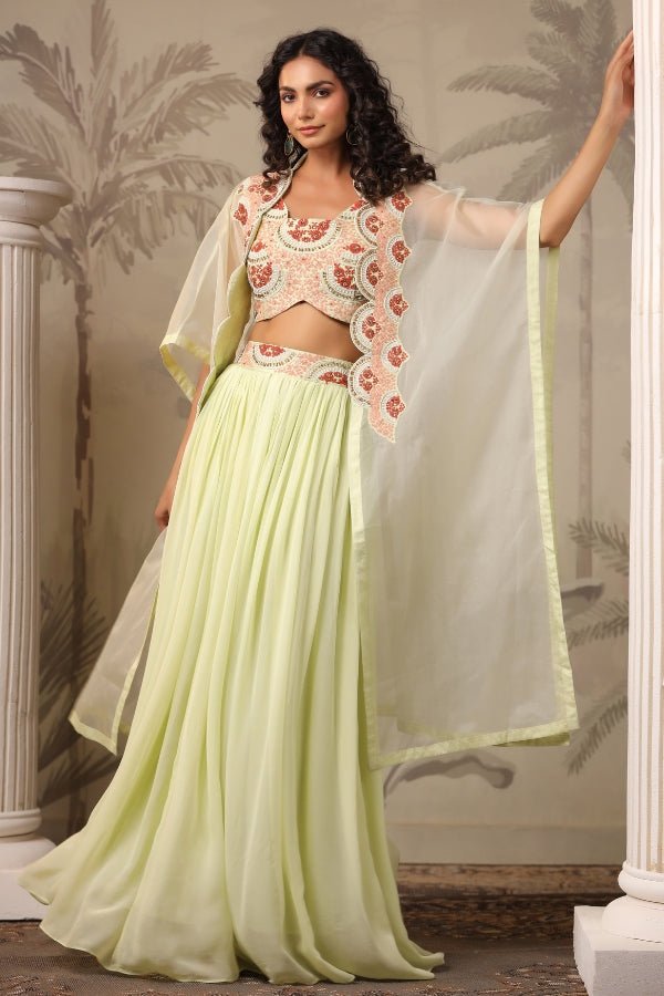 Lemon Yellow Indo - Western Embroidered Dress with Handwork - Anusheet Fashion
