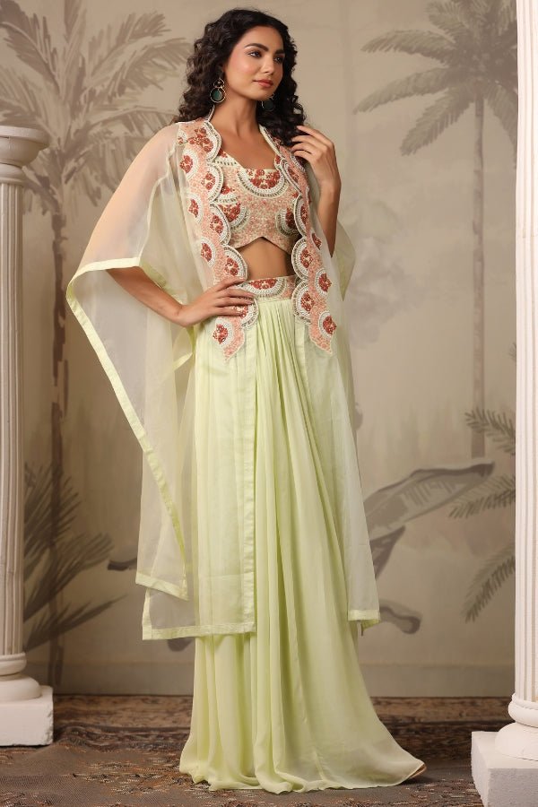 Lemon Yellow Indo - Western Embroidered Dress with Handwork - Anusheet Fashion