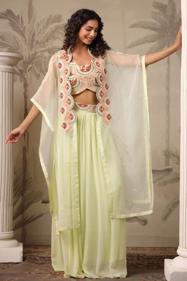 Lemon Yellow Indo - Western Embroidered Dress with Handwork - Anusheet Fashion