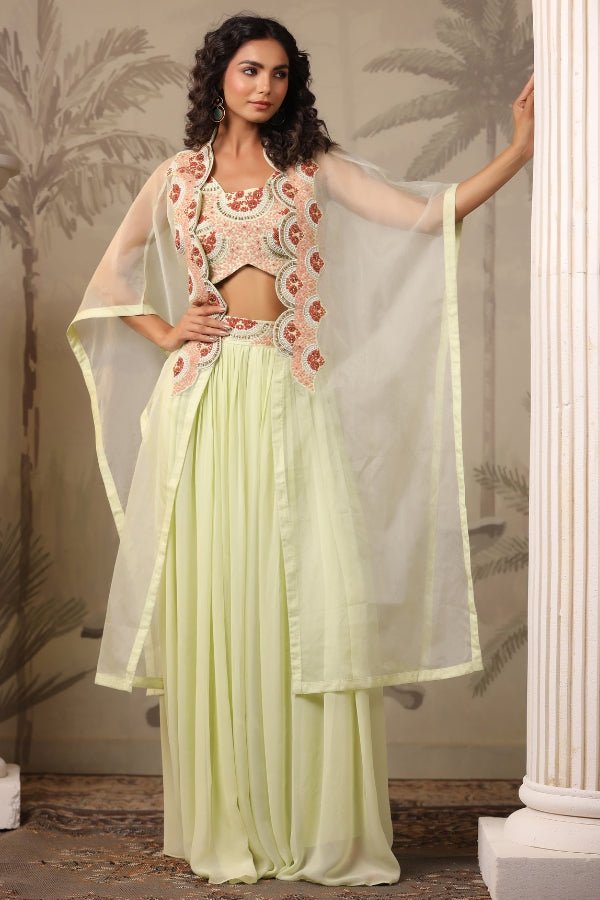 Lemon Yellow Indo - Western Embroidered Dress with Handwork - Anusheet Fashion